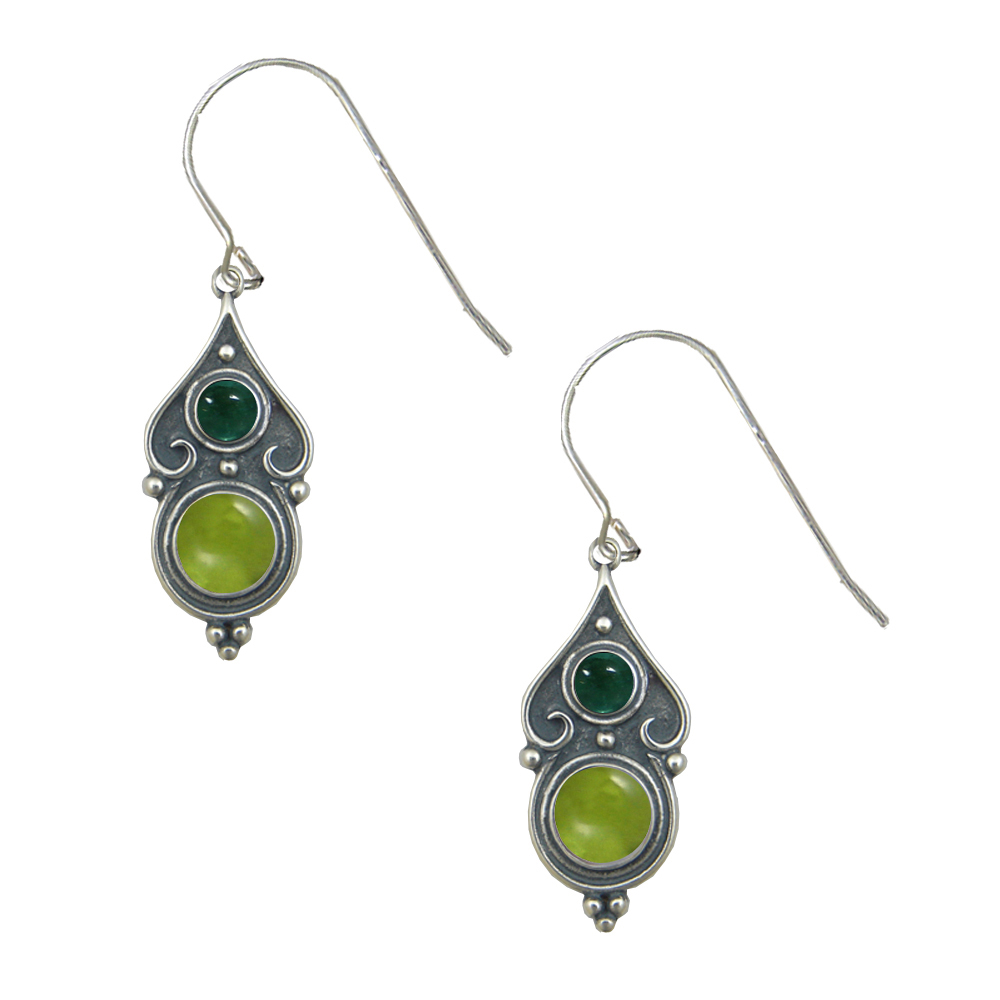 Sterling Silver Designer Post Stud Earrings With Peridot And Fluorite